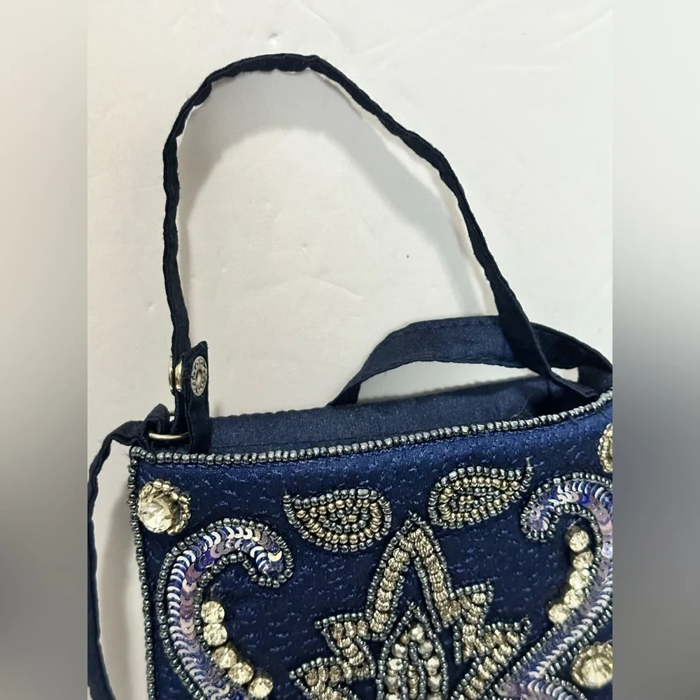 Bamboo Trading Co. Delightful Denim hand-beaded crossbody/wristlet club bag NWT